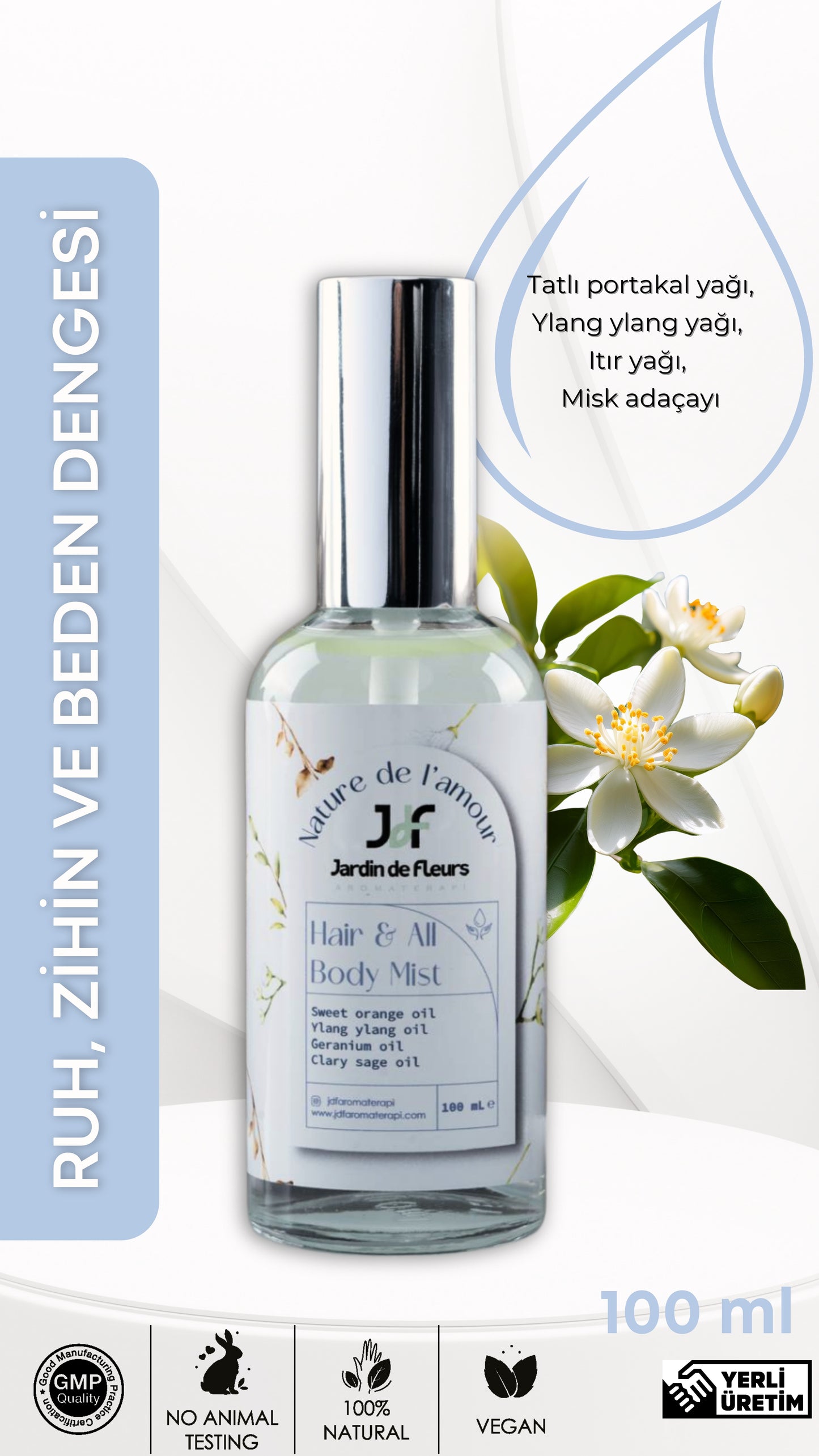 JdF Aromaterapi Nature de l'amour - Saç, Yüz ve Tüm Vücut Misti 100 mL